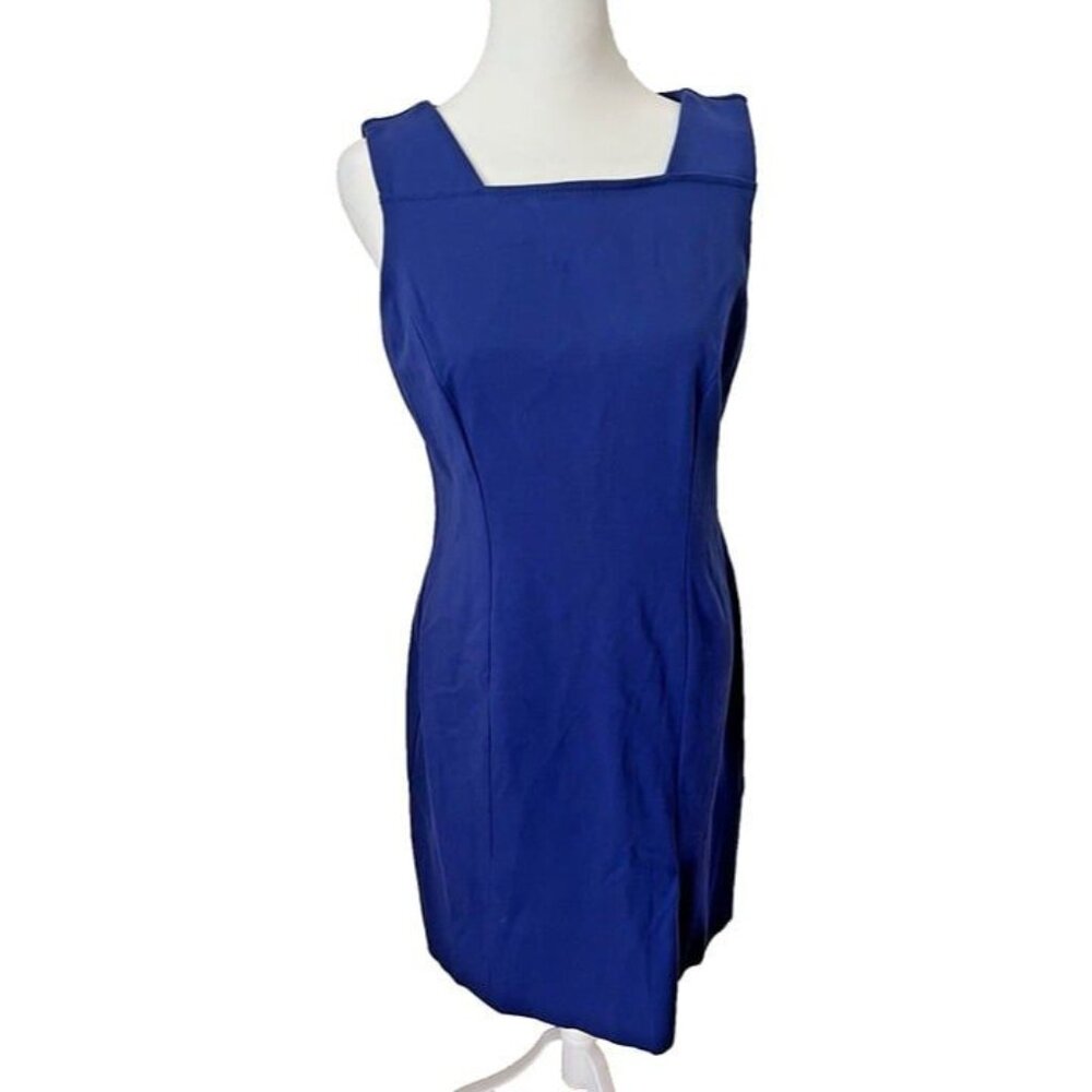 Talbots Petites Size‎ 2 Ponte Knit Blue Sleeveless Sheath Dress Office Teacher